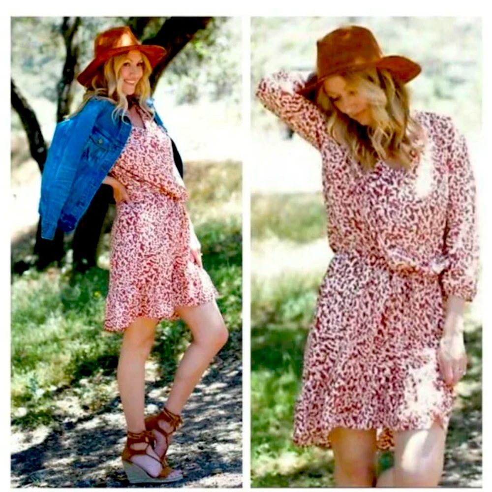 CAbi Sienna Ruffle Trim Pattern Animal Print Dress